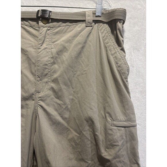 LL Bean Hiking Pants Men's XL Khaki Tan Nylon Straight Gorpcore Stowaway Belted - Picture 3 of 16